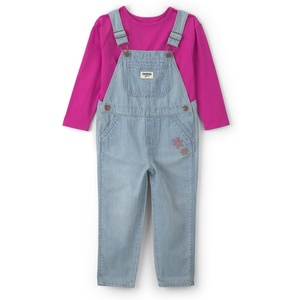 OSHKOSH B’GOSH Baby Girls’ 2-piece Overall Sets(Pink Blue Embroidered Flowers)