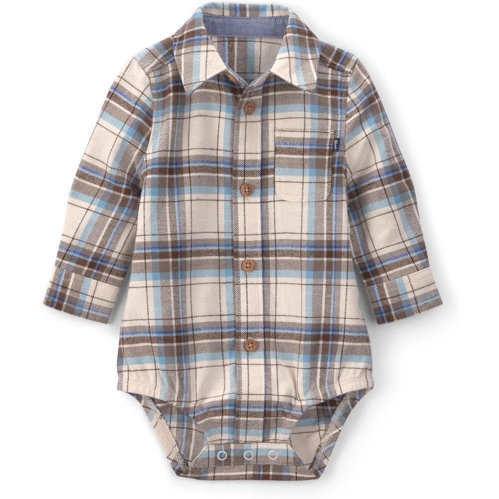 image:imageOSHKOSH BGOSH Baby Boys Buttonfront BodysuitGrey Blue Brown Plaid