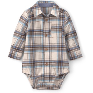 OSHKOSH B’GOSH Baby Boys’ Buttonfront Bodysuit(Grey Blue Brown Plaid)