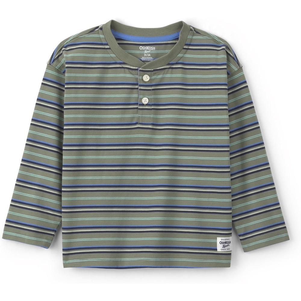 image:imageOshKosh BGosh Boys Long Sleeve HenleyGrey Blue Green Stripe