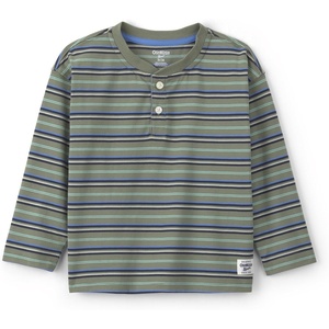 OshKosh B’Gosh Boys’ Long Sleeve Henley(Grey Blue Green Stripe)