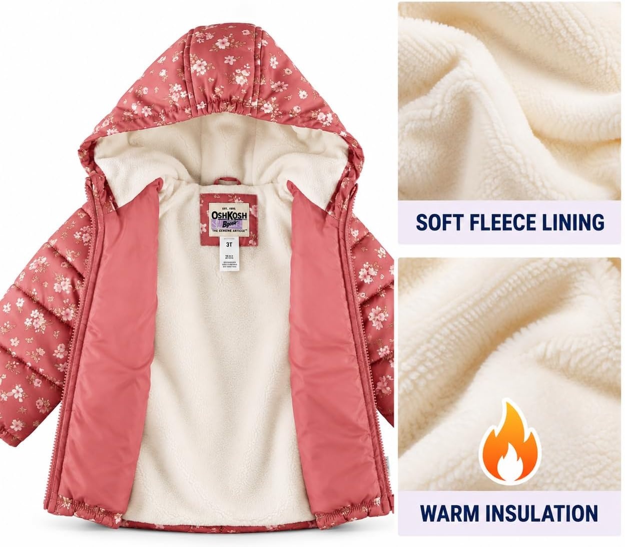 image:imageOSHKOSH BGOSH Girls Heavyweight Puffer Jacket Insulated Hooded Winter CoatRose