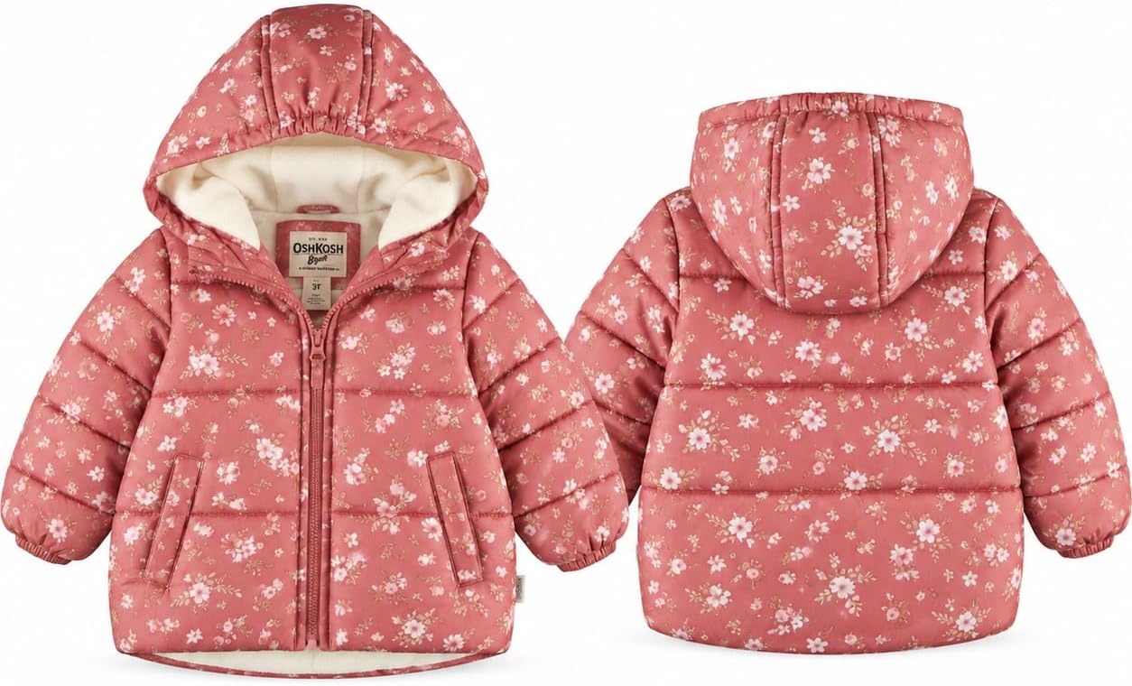 image:imageOSHKOSH BGOSH Girls Heavyweight Puffer Jacket Insulated Hooded Winter CoatRose