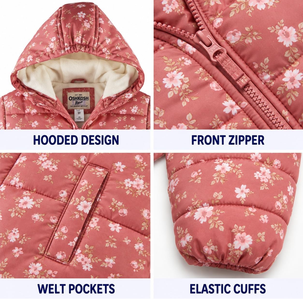image:imageOSHKOSH BGOSH Girls Heavyweight Puffer Jacket Insulated Hooded Winter CoatRose