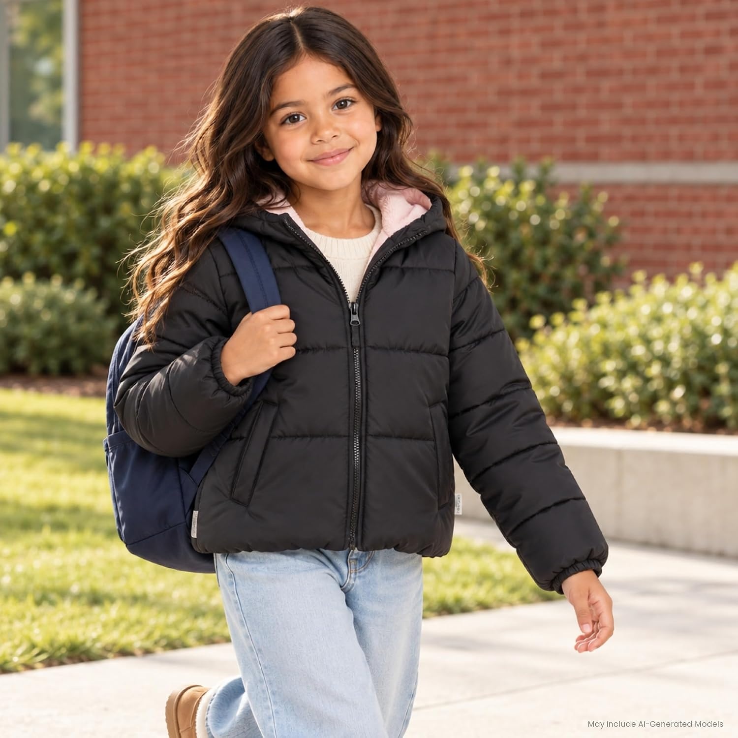 image:imageOshKosh Bgosh Girls Puffer Jacket Heavyweight Insulated Hooded Winter CoatBlack