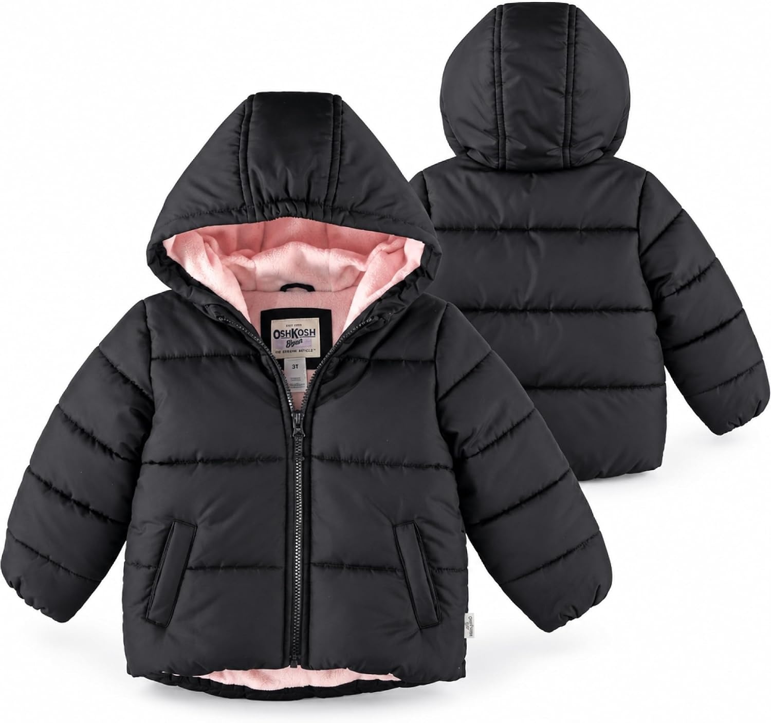 image:imageOshKosh Bgosh Girls Puffer Jacket Heavyweight Insulated Hooded Winter CoatBlack