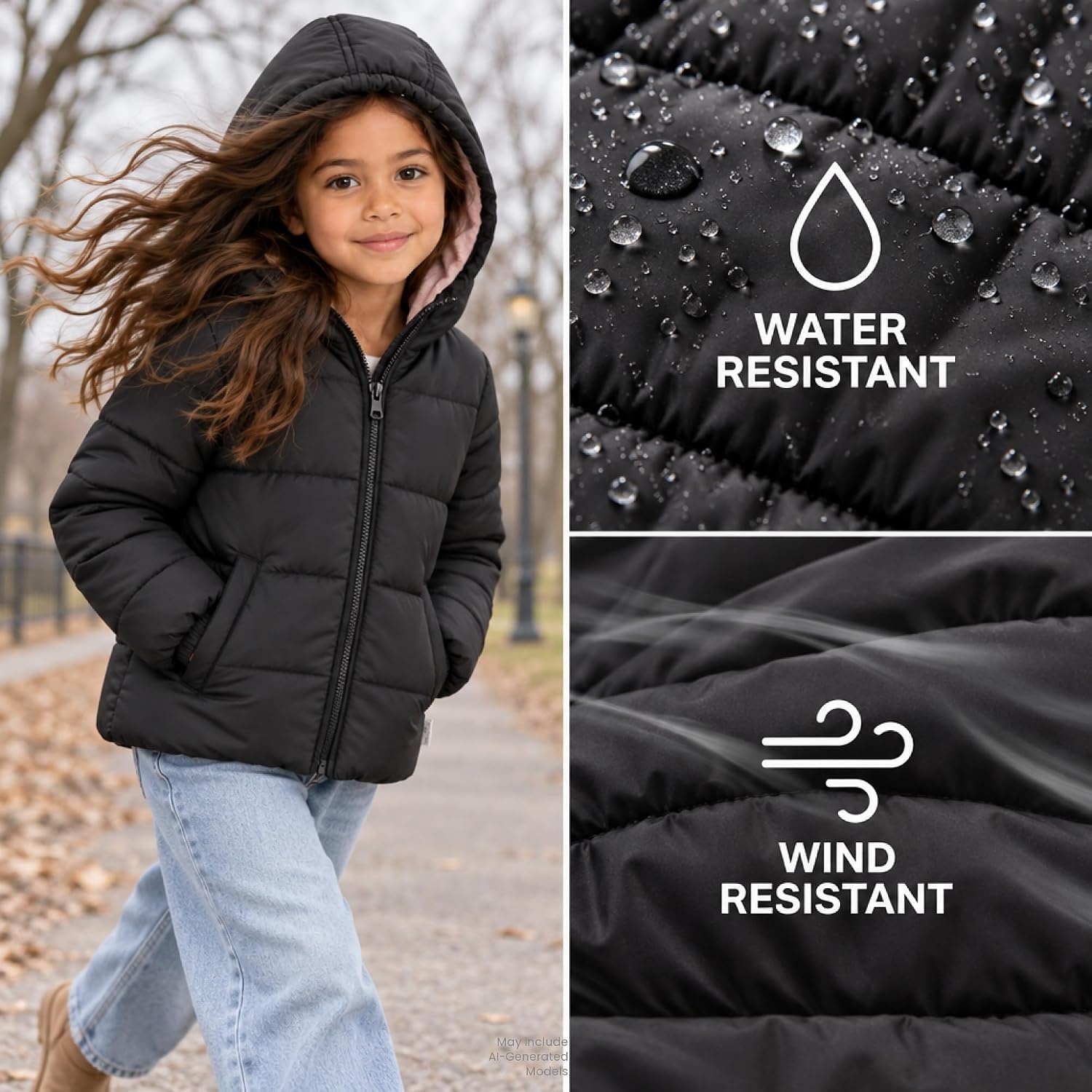 image:imageOshKosh Bgosh Girls Puffer Jacket Heavyweight Insulated Hooded Winter CoatBlack
