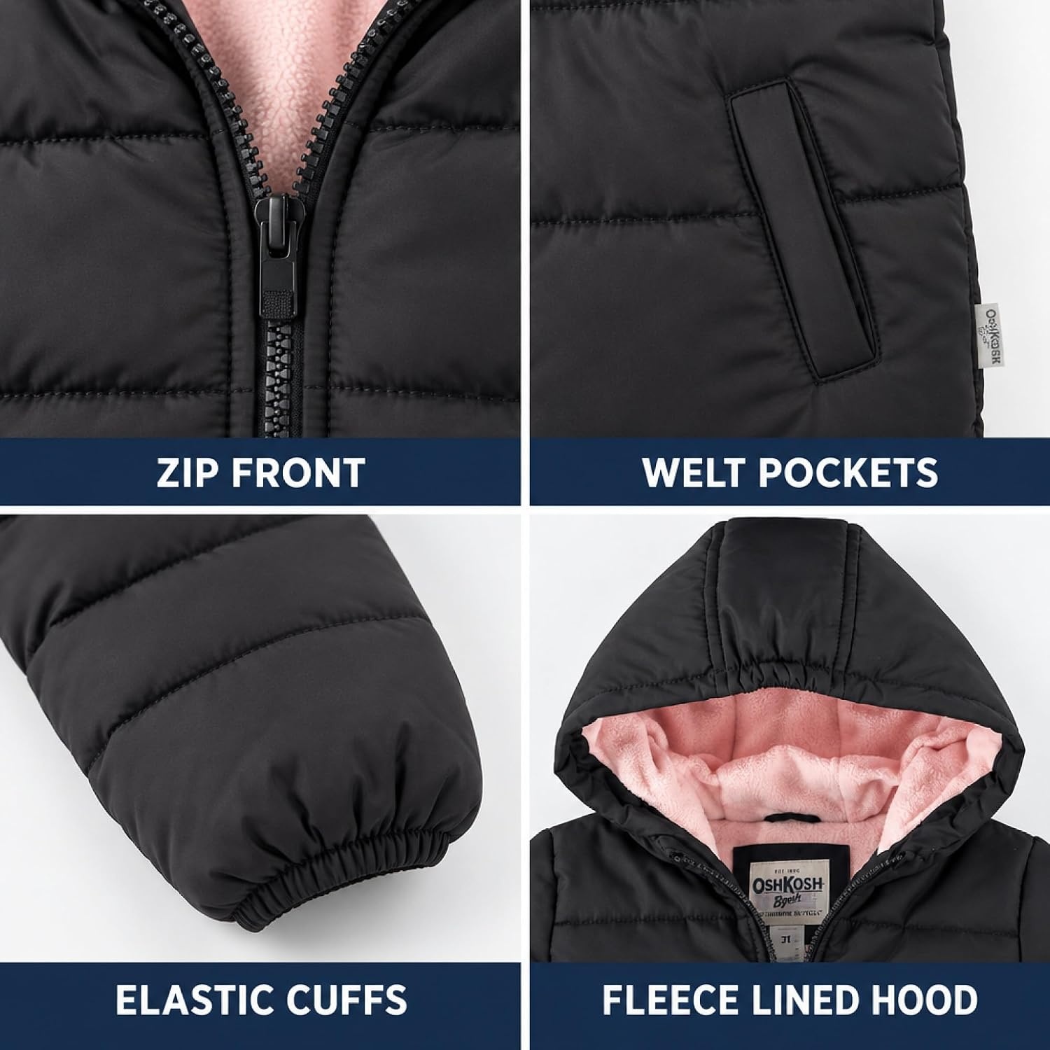image:imageOshKosh Bgosh Girls Puffer Jacket Heavyweight Insulated Hooded Winter CoatBlack