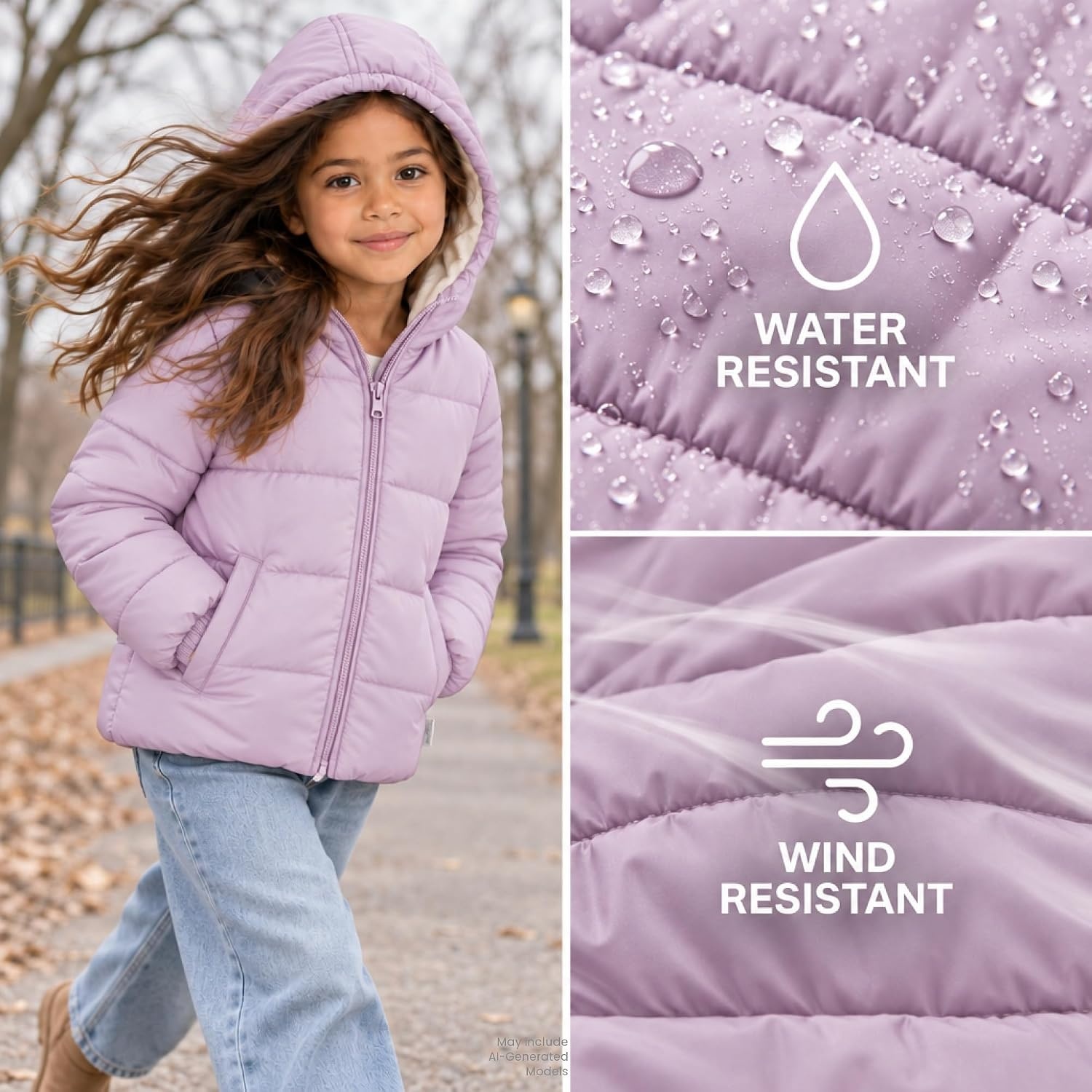 image:imageOshKosh Bgosh Girls Puffer Jacket Heavyweight Insulated Hooded Winter CoatLilac
