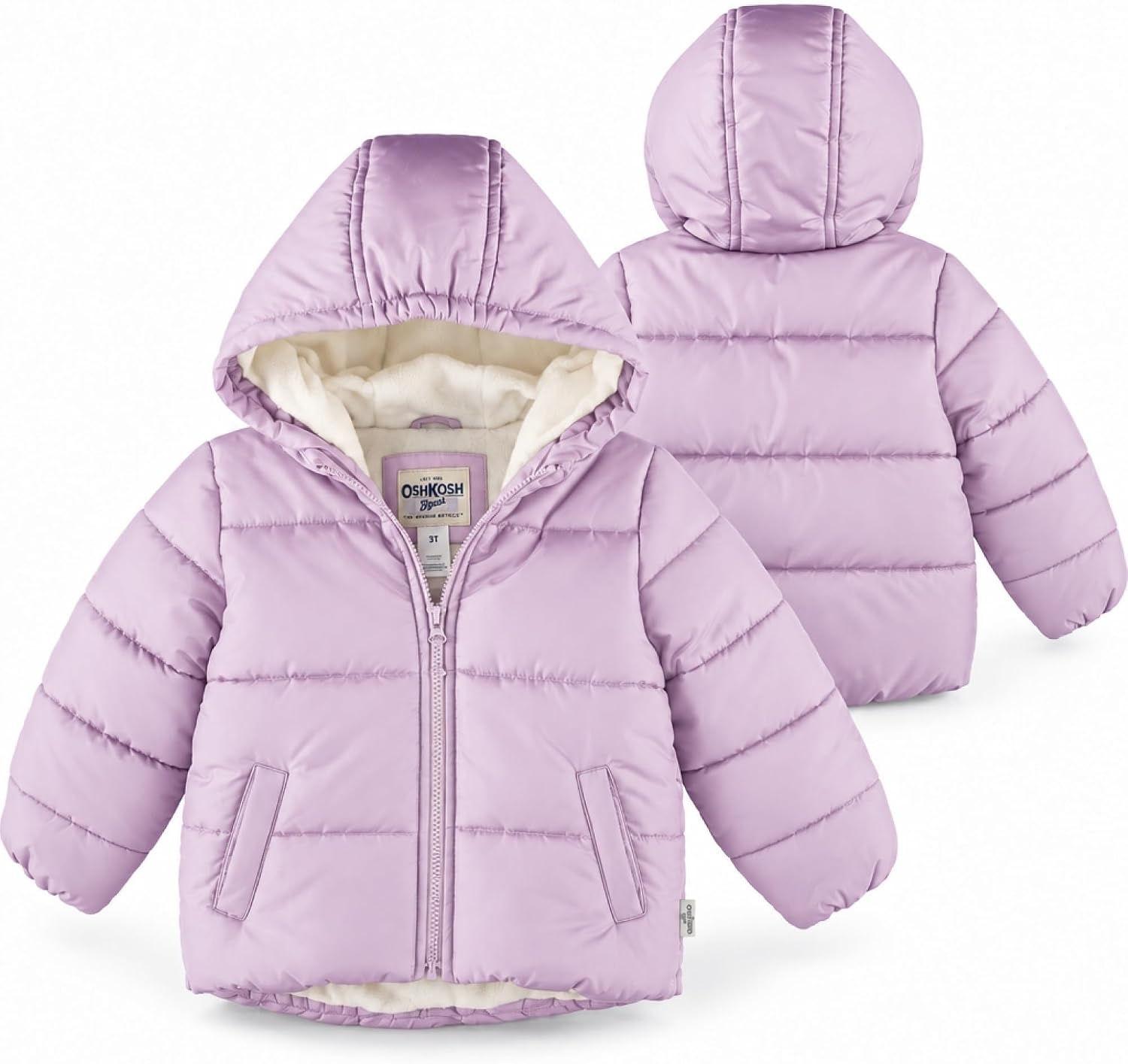 image:imageOshKosh Bgosh Girls Puffer Jacket Heavyweight Insulated Hooded Winter CoatLilac