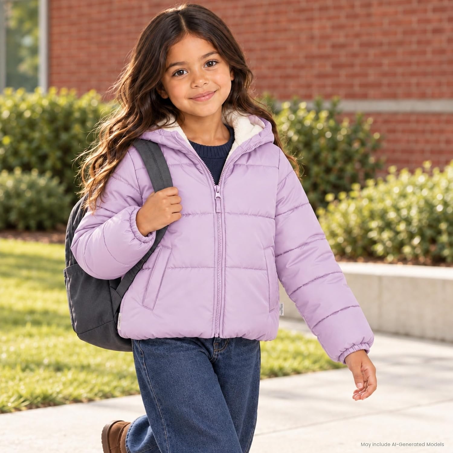 image:imageOshKosh Bgosh Girls Puffer Jacket Heavyweight Insulated Hooded Winter CoatLilac