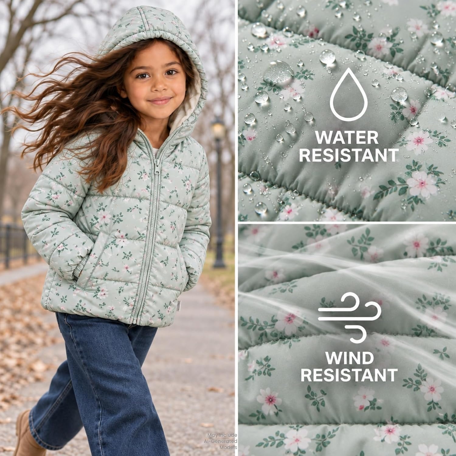 image:imageOshKosh Bgosh Girls Puffer Jacket Heavyweight Insulated Hooded Winter CoatMint