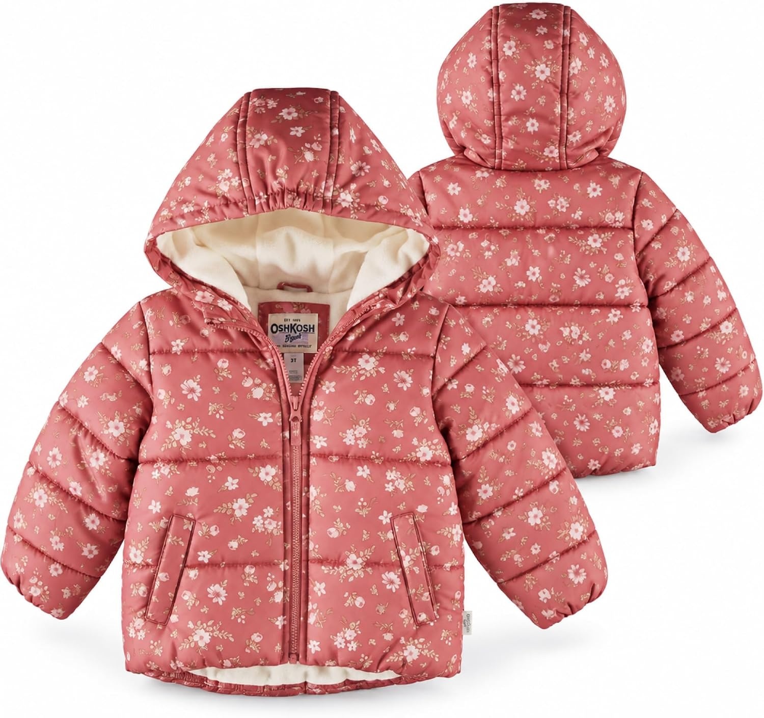 image:imageOshKosh Bgosh Girls Puffer Jacket Heavyweight Insulated Hooded Winter CoatRose