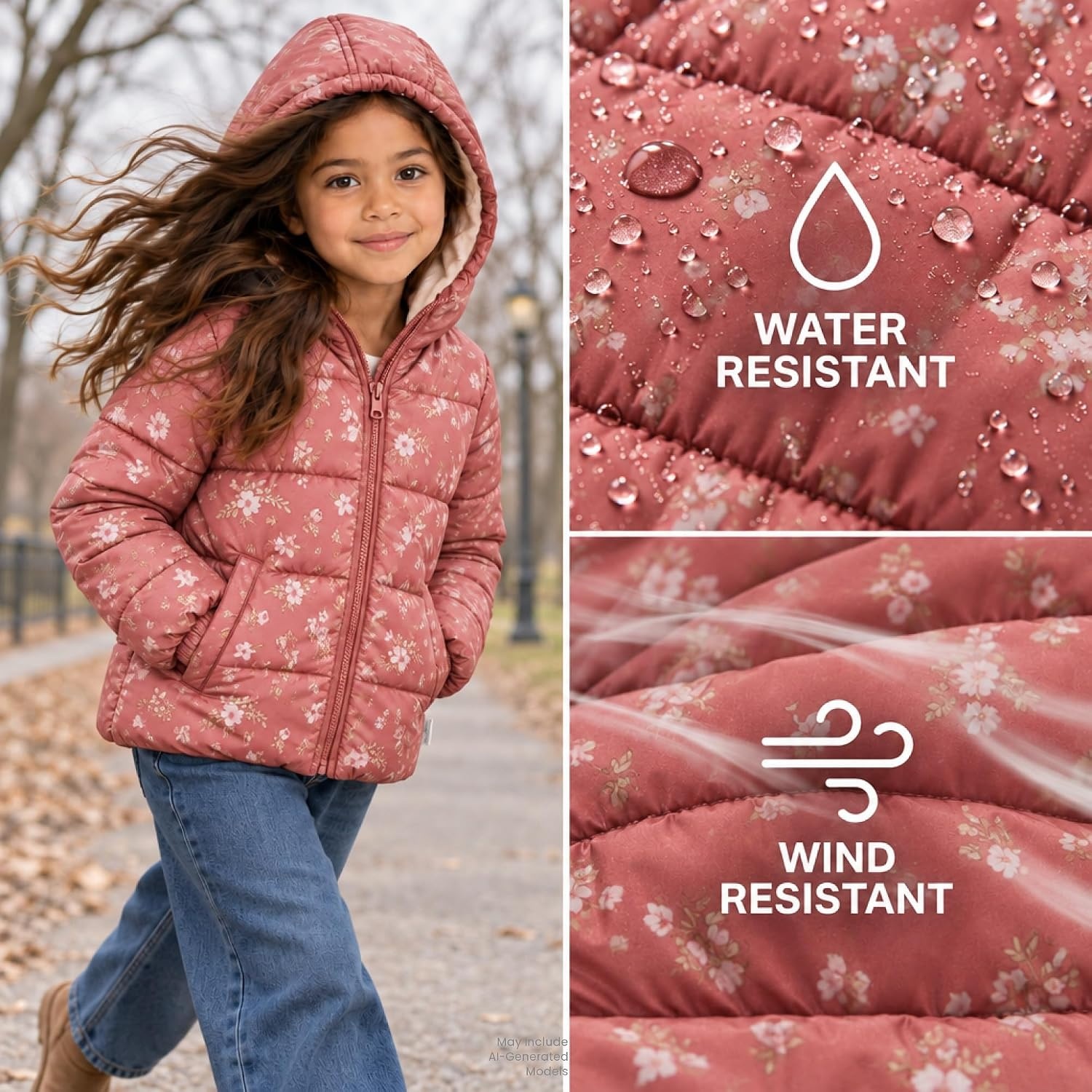 image:imageOshKosh Bgosh Girls Puffer Jacket Heavyweight Insulated Hooded Winter CoatRose
