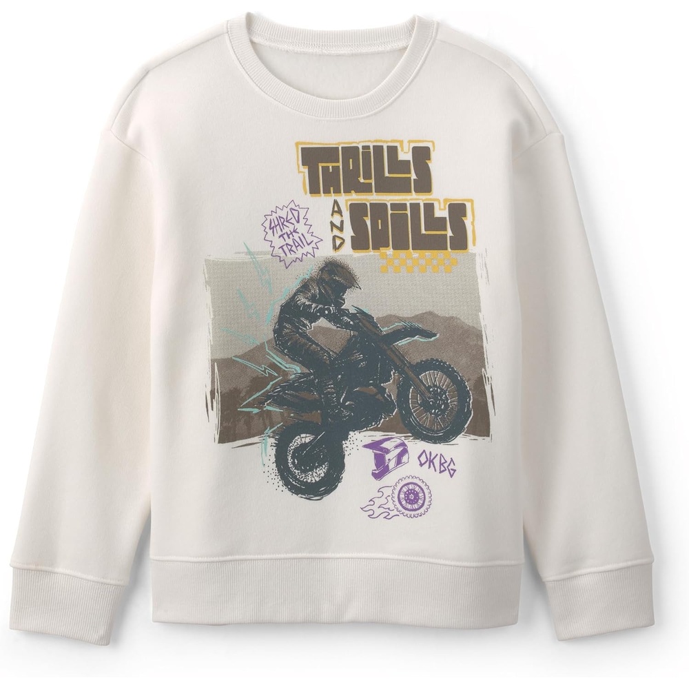 image:imageOSHKOSH BGOSH Boys Pullover SweatshirtCream Motorcycle Print