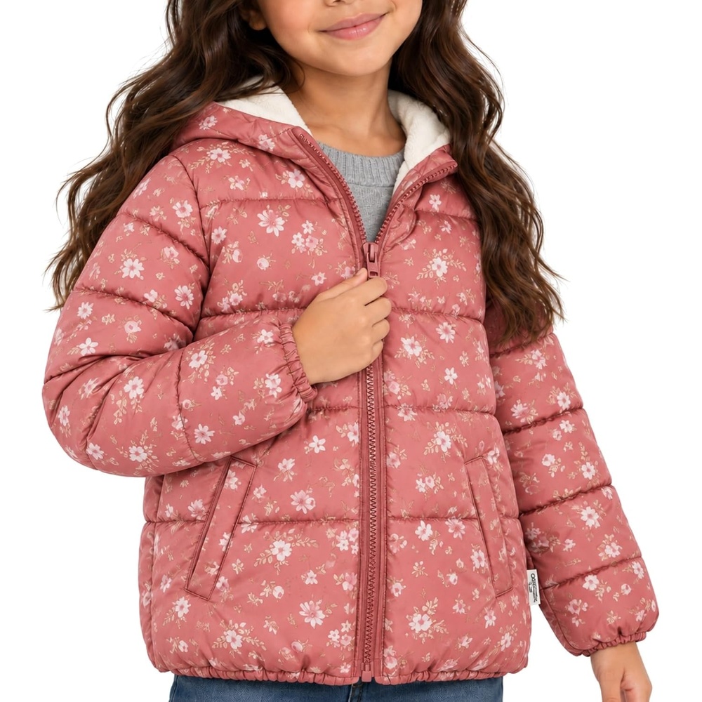 image:imageOshKosh Bgosh Girls Puffer Jacket Heavyweight Insulated Hooded Winter CoatRose